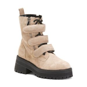 Free People Suede Emmett Lace Up Chunky Lug Sole Platform Zip Boot Tan 39 NWOB